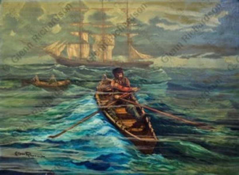 Artwork by C. Glenn Richardson - <b>11 • Fisherman on the Restless Sea</b><br />Oil on Board<br />(22