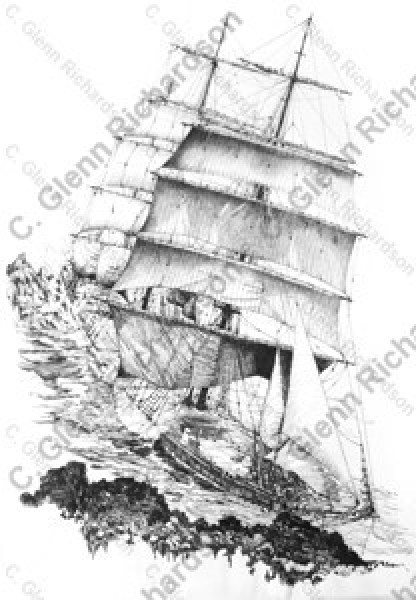 Artwork by C. Glenn Richardson - <b>17 • Shipwreck Study</b><br />Ink<br />(16